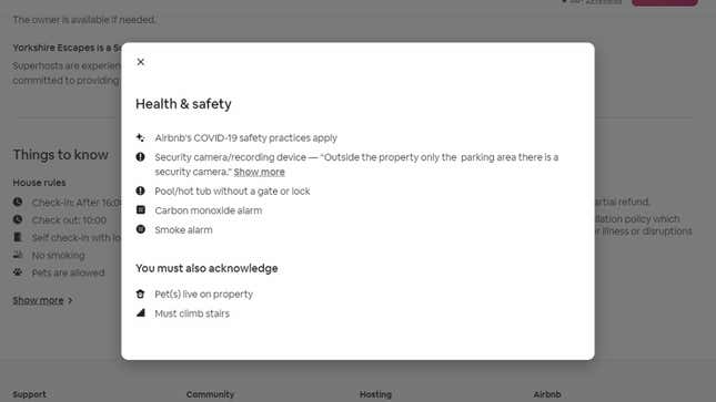 screenshot of airbnb health & safety