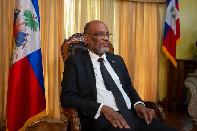 Haiti’s Prime Minister Ariel Henry gives an interview at his private residence in Port-au-Prince, Sept. 28, 2021. Haiti welcomed the new year with violence as the prime minister fled the northern city of Gonaïves on Saturday, Jan. 1, 2022 following a shootout between his security forces and an armed group that had warned the leader not to set foot in the city.