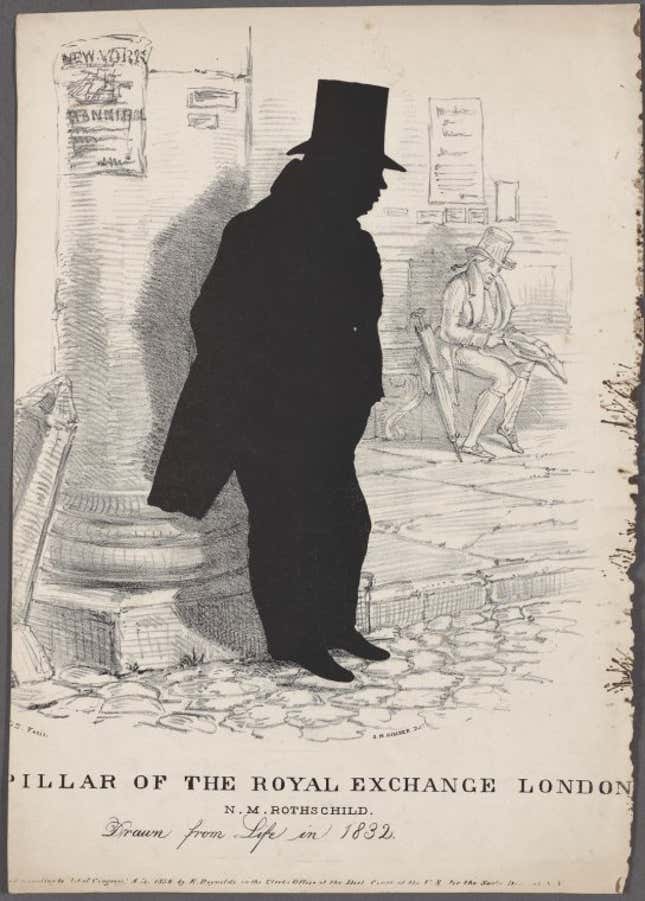 A cartoon of London-based banker Nathan Rothschild, the pioneer of foreign-currency issues of sovereign debt.