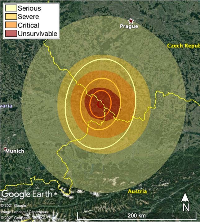 Map showing the various regions under threat according to severity level.