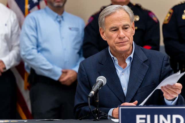 HOUSTON, TEXAS - SEPTEMBER 13: Texas Gov. Greg Abbott speaks at a press conference on September 13, 2022, in Houston, Texas. Gov. Greg Abbott, alongside President of the Houston Police Officers’ Union Douglas Griffith, spoke at a ‘Back The Blue’ press conference where they addressed efforts supporting Texas law enforcement. 