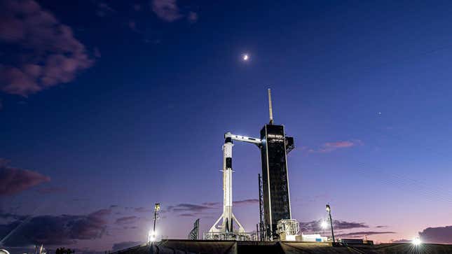 A SpaceX Falcon 9 rocket, with the Endurance Crew Dragon mounted on top, prior to the Crew-3 mission that launched on November 11, 2021. Endurance is scheduled to perform its second crewed flight during the now-delayed Crew-5 mission. 