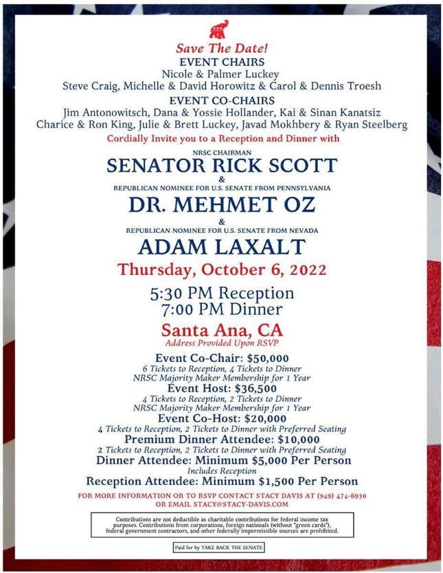 Image for article titled Matt Gaetz's In-Laws Are Hosting a Big-Dollar Fundraiser for Dr. Oz