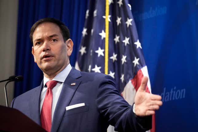  Sen. Marco Rubio (R-FL) speaks at the Heritage Foundation on March 29, 2022, in Washington, DC. 