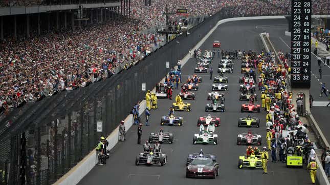 Indy cars line up for the start of the 2019 Indianapolis 500