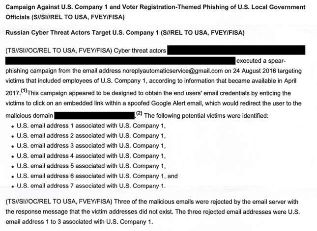 A portion of the NSA document published by The Intercept