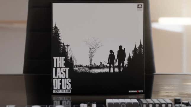 The box of the upcoming Last of Us board game sits in front of some dice.