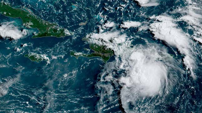 Tropical Storm Fred in the Caribbean as it passes south of Puerto Rico and the Dominican Republic at 8 a.m. EST, Wednesday, Aug. 11, 2021.