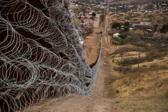 Nogales Border Wall and concertina Wire