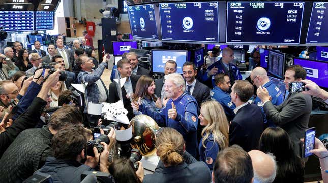 Sir Richard Branson rings a bell on the floor of the New York Stock Exchange (NYSE) as Virgin Galactic (SPCE) begins public trading in New York, U.S., October 28, 2019.