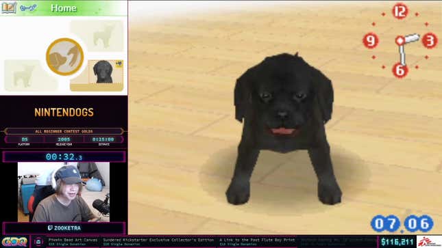 A Summer Games Done Quick speedrunner prepares to play Nintendogs with their virtual puppy. 