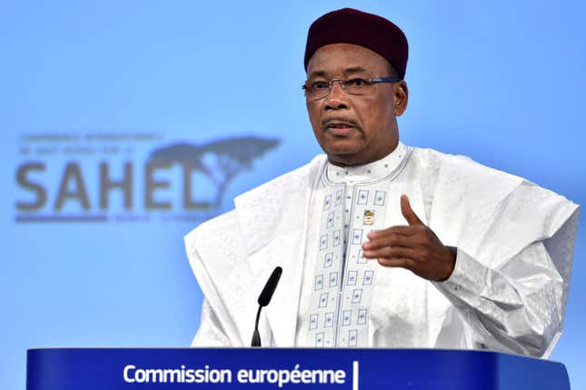 Niger’s President Mahamadou Issoufou discussing the Sahel in Brussels, February 2018.
