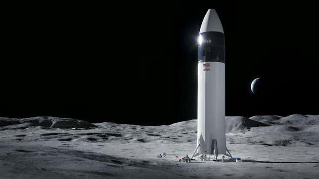 Concepción artística de la nave de SpaceX posada sobre la superficie lunar.