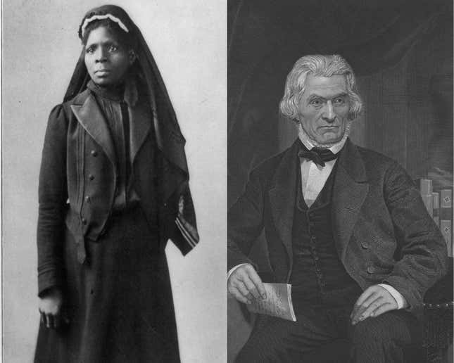 Portrait of American nurse and teacher Susie King Taylor (left), John C. Calhoun (right) 