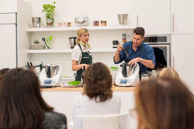 Taina Franke and chef Nico Moretti lead a demonstration at Thermomix US headquarters.