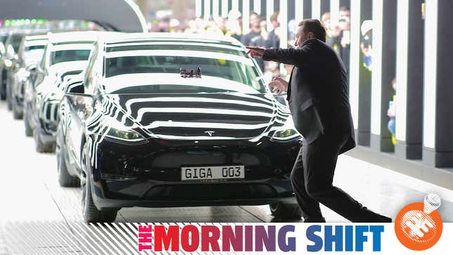 Tesla CEO Elon Musk attends the official opening of the new Tesla electric car manufacturing plant on March 22, 2022 near Gruenheide, Germany.