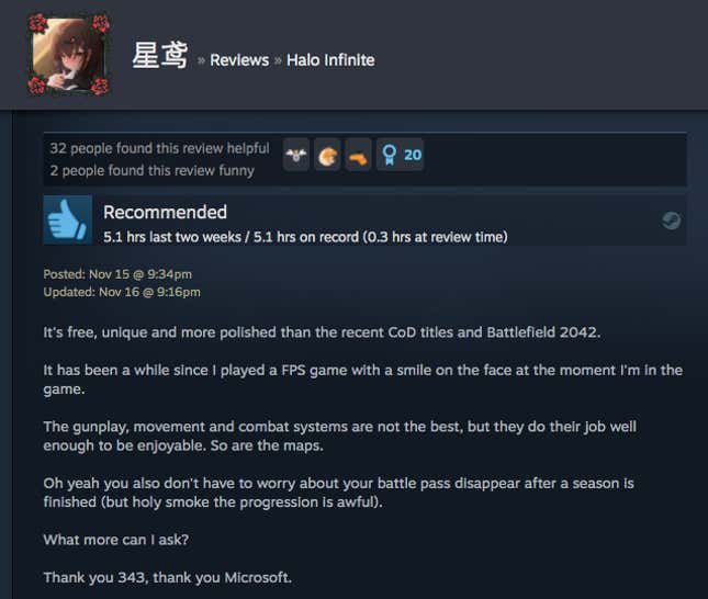 Image for article titled Halo Infinite’s Multiplayer, As Told By Steam Reviews