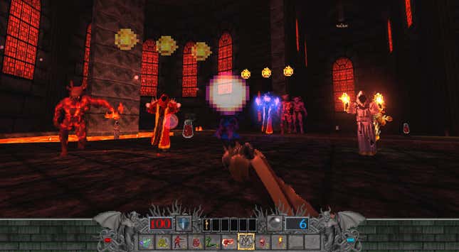 An array of enemies all attacking at once in Hands Of Necromancy.