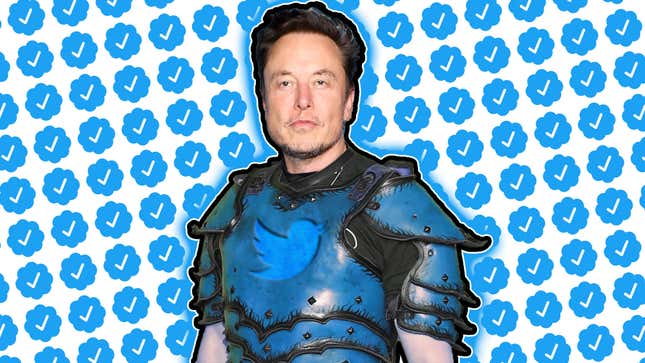 Image of Elon Musk surrounded by Blue Checks