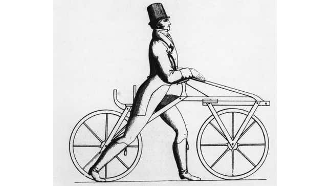 A sketch of an old running machine, which was like a bike but with no pedals.