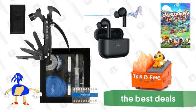 Image for article titled Wednesday&#39;s Best Deals: NuPearl Teeth Whitening Kit, Overcooked! All You Can Eat, &quot;This Is Fine&quot; Dumpster Fire Vinyl Figure, Odec ANC Wireless Earbuds, LAIWOO Hammer Multitool, and More