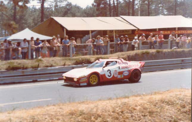The Lancia Stratos Turbo, aka the “Ladies’ Car,” driven by Lella Lombardi and Christine Dacremont at the 1976 24 Hours of Le Mans.