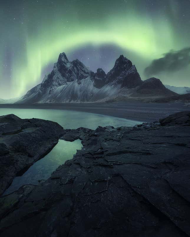 The lights over a mountain.
