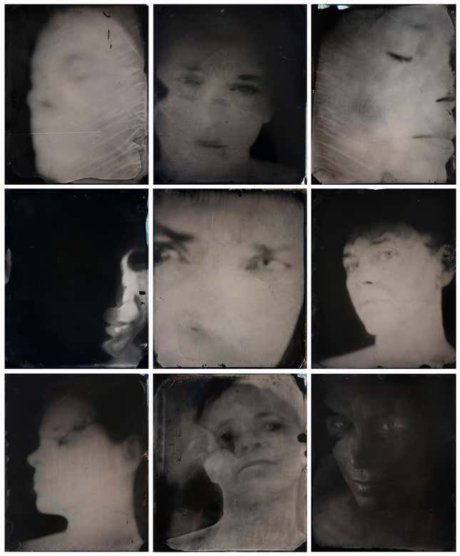 “Untitled (Self-Portraits).” Unique collodion wet-plate positives on metal, withsandarac varnish.