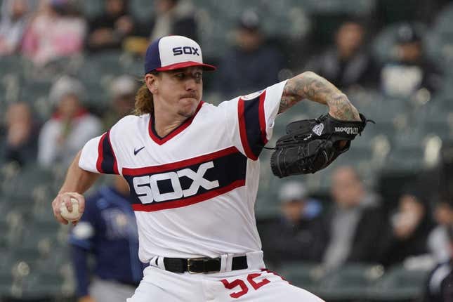 Apr 30, 2023; Chicago, Illinois, USA; Chicago White Sox starting pitcher Mike Clevinger (52) throws a pitch against the Tampa Bay Rays during the first inning at Guaranteed Rate Field.