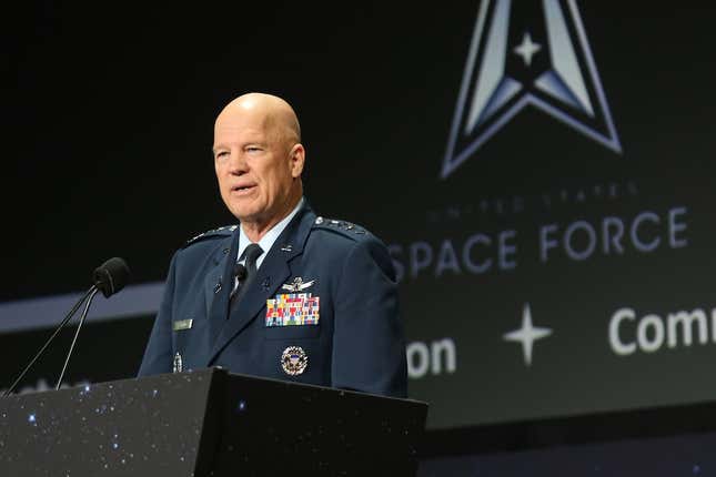 Chief of Space Operations General John Raymond speaking during the 37th Space Symposium in Colorado Springs, Colorado, April 5, 2022.