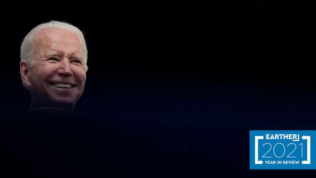 Joe Biden's head on a black background.