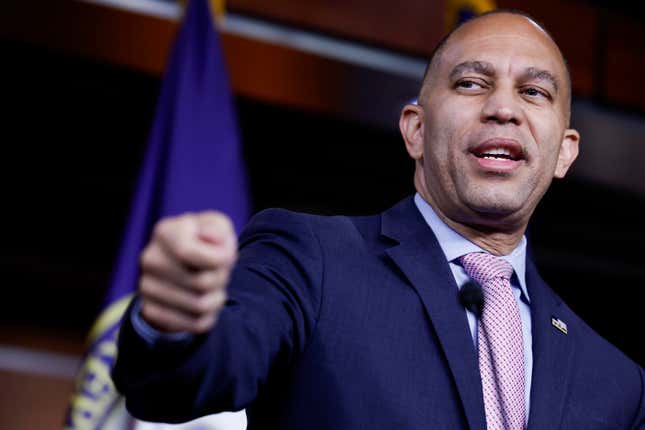 WASHINGTON, DC - JULY 14: House Minority Leader Hakeem Jeffries (D-NY) speaks during his weekly news conference at the U.S. Capitol Building on July 14, 2023 in Washington, DC.