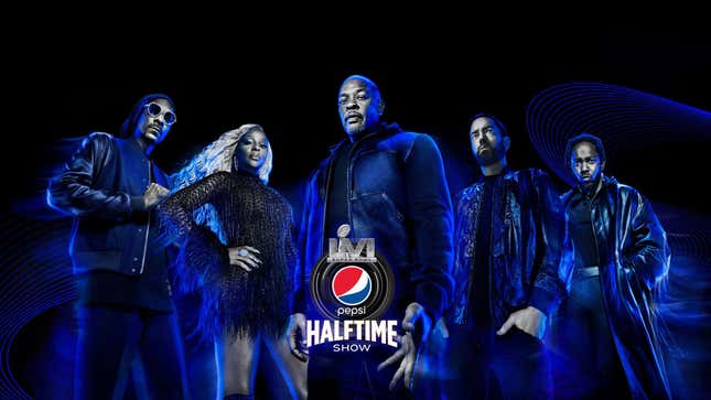 Image for article titled Dr. Dre, Kendrick Lamar, Mary J. Blige and Snoop Dogg Answer The Call In Super Bowl LVI Halftime Show Trailer