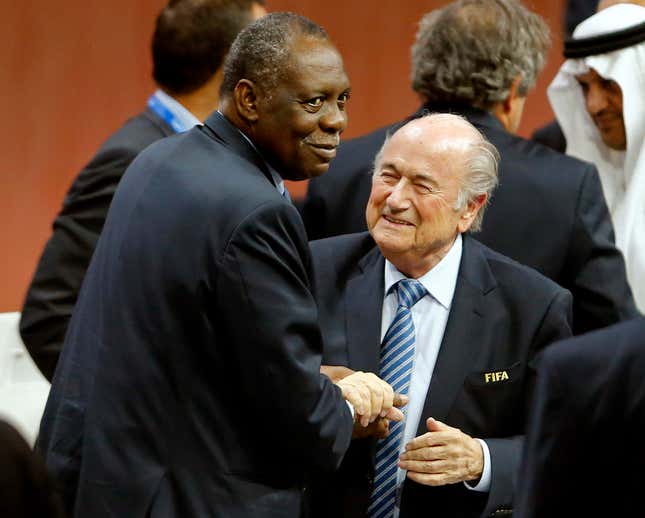 Issa Hayatou and Sepp Blatter back in May 2015.