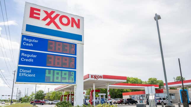 Gas prices are displayed at an Exxon gas station on July 29, 2022 in Houston, Texas.