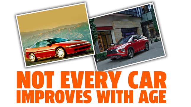 A graphic showing a 1990s Mitsubishi Eclipse and 2022 Eclipse 