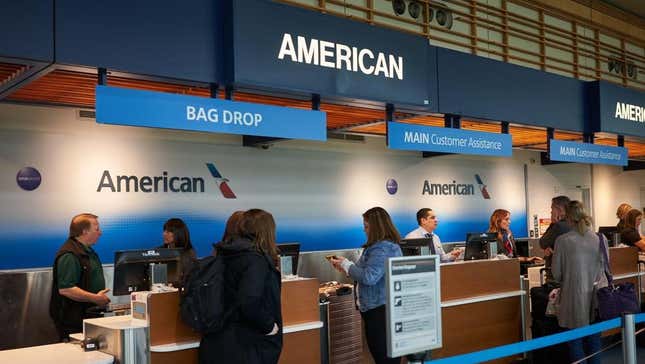 An American Airlines bag drop counter