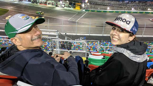 My pale-faced mug with my father at the 2019 Rolex 24 at DAYTONA for my 30th. 