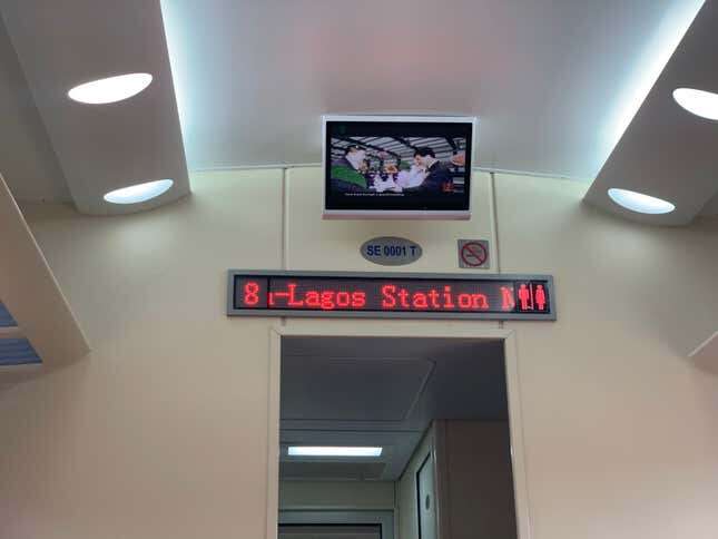Information videos in Chinese on board the Lagos-Ibadan train