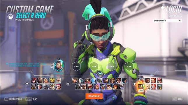 The hero selection screen of Overwatch 2 is divided into three columns.