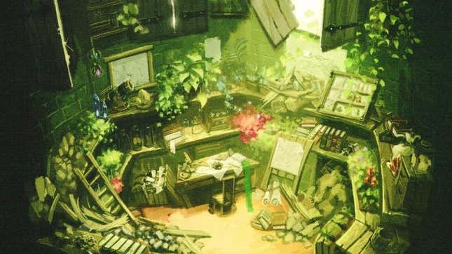 Plants grow in an empty room in Hyrule Castle.