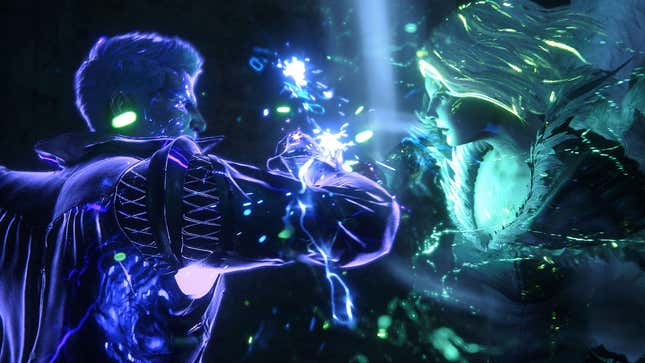 Glowing characters fight each other in Final Fantasy XVI.