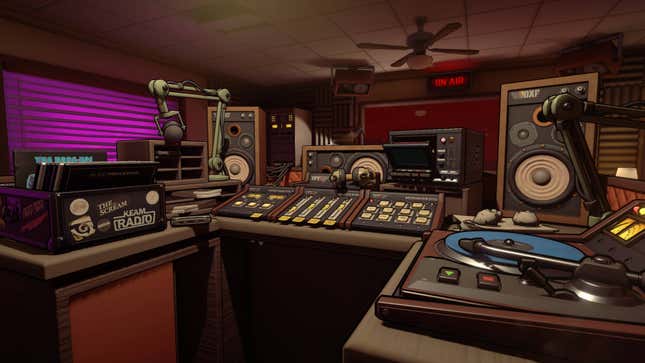 An empty radio booth in the game Killer Frequency.