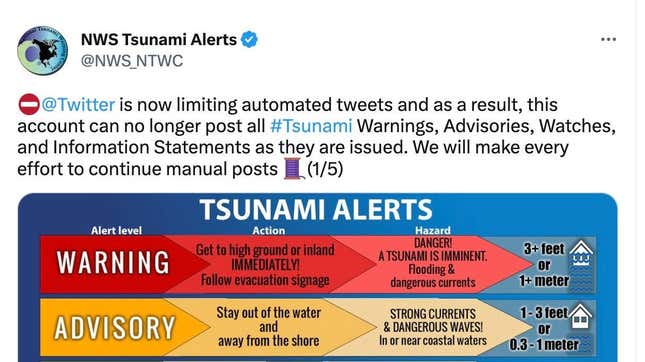 Image for article titled Elon Musk&#39;s Twitter Tweaks Nuked These 13 Useful Emergency Service Bots