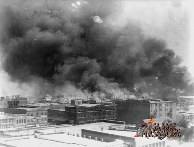 In this 1921 image provided by the Library of Congress, smoke billows over Tulsa, Okla.