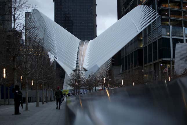 The Oculus structure of the World Trade Center Transportation Hub is pictured as people visit the World Trade Center site, formerly known as "Ground Zero", in New York