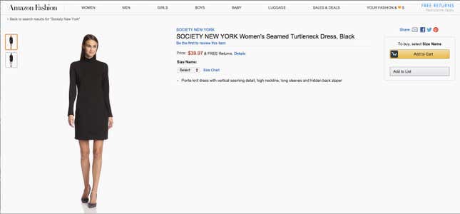 A screen capture of the one of the items reportedly from Amazon's private fashion lines