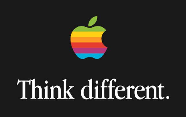 An ad for Apple featuring its logo and "Think different" slogan
