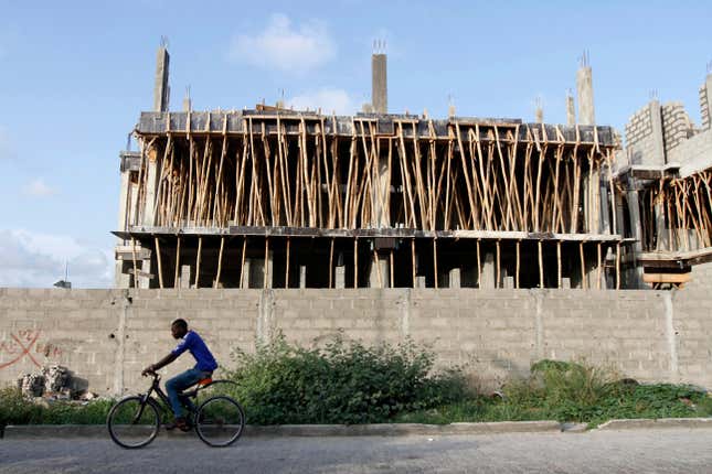 Evidence of a property boom in the Victoria Island district in Nigeria’s commercial capital Lagos.