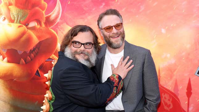 Jack Black with Seth Rogan at a movie screening. Black said he wouldn't pay for his verified checkmark and would see what happened.